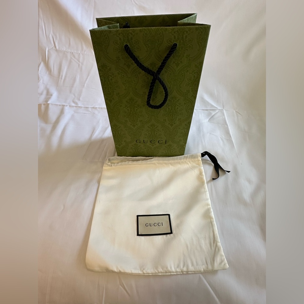 Authentic Gucci Olive Green Shopping Tot/Gift Bag with White Dust Cover